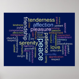 Inspirerende wolk met woorden over vrede en liefde poster