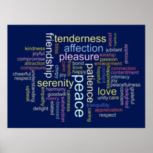 Inspirerende wolk met woorden over vrede en liefde poster