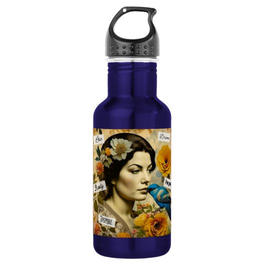 Inspirerende woorden en vintage dame waterfles (Voorkant)