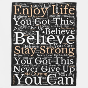 Inspirerende zinnen WordArt Patroon Wit Zwart Fleece Deken