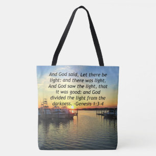 INSPIRERENDE ZONSONDERGANG GENESIS 1:3 FOTOONTWERP TOTE BAG