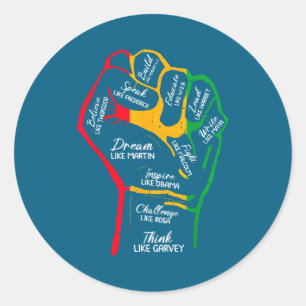 Inspirerende zwarte leiders kracht vuist hand zwar ronde sticker
