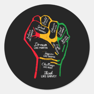 Inspirerende zwarte leiders macht vuist hand zwart ronde sticker