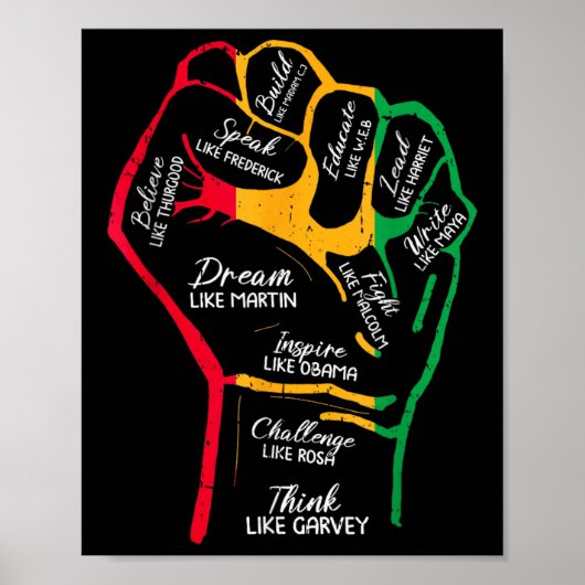 Inspirerende zwarte leiders Power Fist Hand Black Poster (Voorkant)