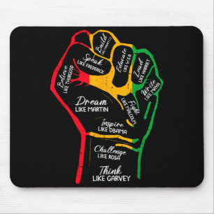 Inspirerende zwarte leiders power vuist hand zwart muismat