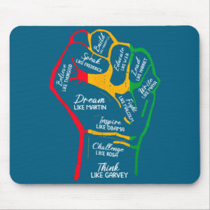 Inspirerende zwarte leiders power vuist hand zwart muismat