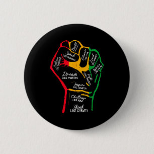 Inspirerende zwarte leiders power vuist hand zwart ronde button 5,7 cm