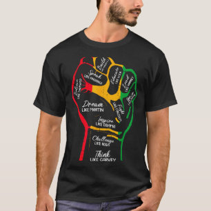 Inspirerende zwarte leiders power vuist hand zwart t-shirt