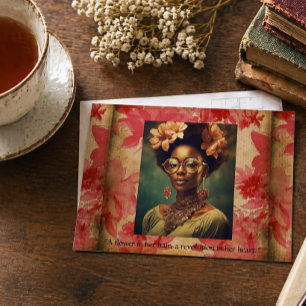 Inspirerende Zwarte Vrouw Vintage Bloemportret Briefkaart
