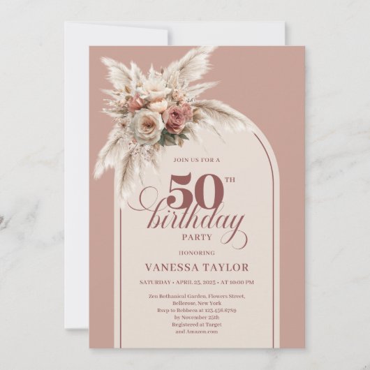 Inspiring Arch Powder Pink Pampas Floral Fifty 50 Kaart (Voorkant)