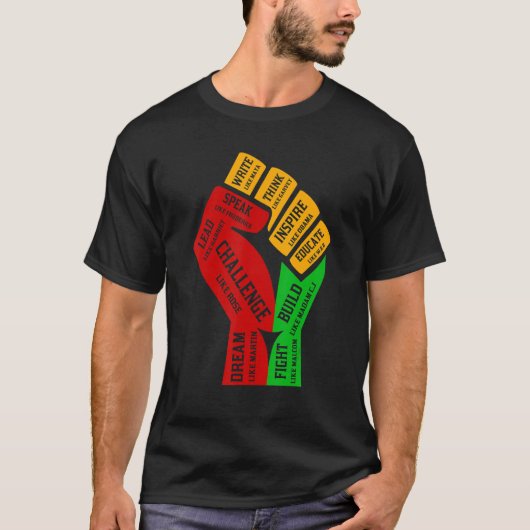 Inspiring Black Leaders Power Fist Hand Black Hist T-shirt (Voorkant)
