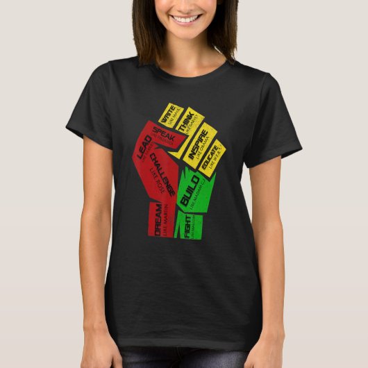 Inspiring Black Leaders Power Fist Hand Black Hist T-shirt (Voorkant)
