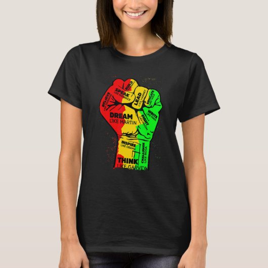Inspiring Black Leaders Power Fist Hand Black Hist T-shirt (Voorkant)