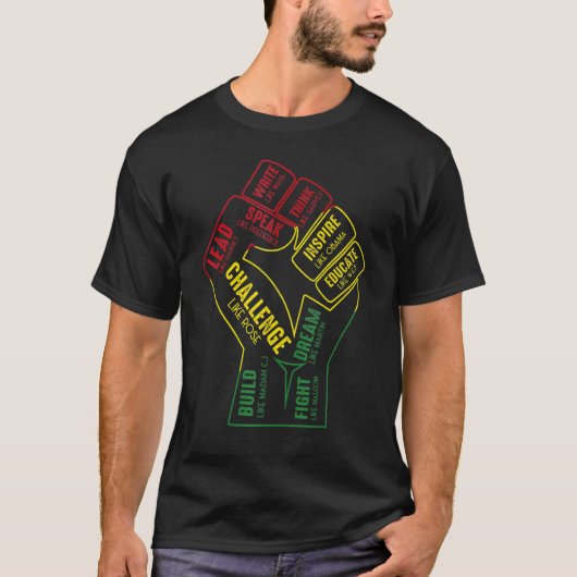 Inspiring Black Leaders Power Fist Hand Black Hist T-shirt (Voorkant)