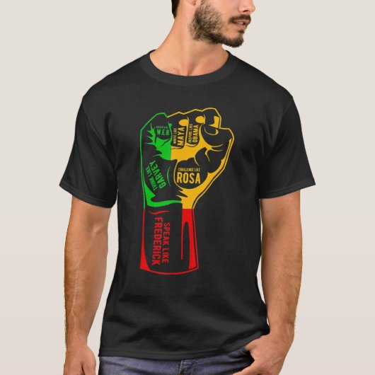 Inspiring Black Leaders Power Fist Hand Black Hist T-shirt (Voorkant)