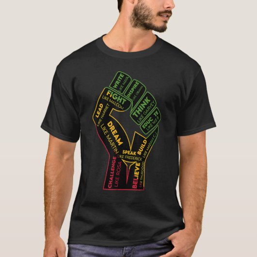 Inspiring Black Leaders Power Fist Hand Black Hist T-shirt (Voorkant)