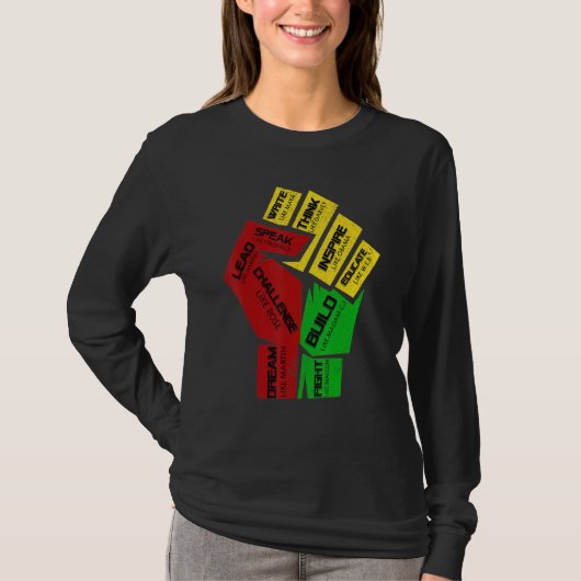 Inspiring Black Leaders Power Fist Hand Black Hist T-shirt (Voorkant)