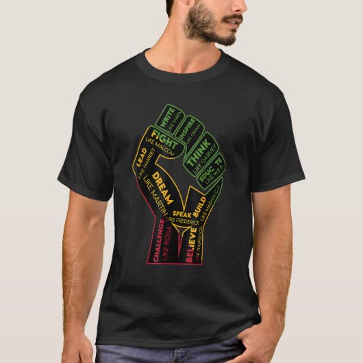 Inspiring Black Leaders Power Fist Hand Black Hist T-shirt (Voorkant)