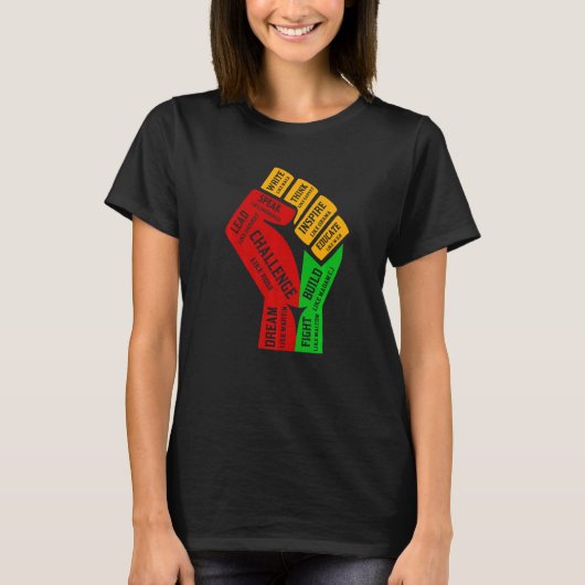 Inspiring Black Leaders Power Fist Hand Black Hist T-shirt (Voorkant)