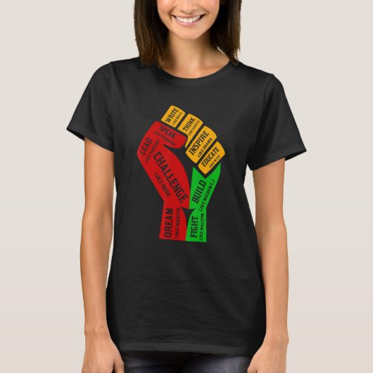Inspiring Black Leaders Power Fist Hand Black Hist T-shirt (Voorkant)