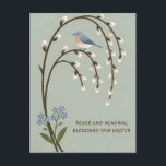 Inspiring Easter Peace Renewal Bluebird Willow Briefkaart<br><div class="desc">Embrace the serene beauty of spring with this elegant "Peace and Renewal" Easter design. Featuring a delicate bluebird perched on a blossoming willow branch, this artwork is a gentle reminder of the hope and fresh beginnings this season brings. Let this peaceful illustration inspire you to find quiet moments of gratitude,...</div>