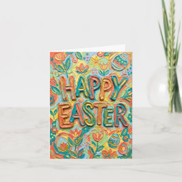 Inspiring Happy Easter Floral Impasto Painting Art Feestdagen Kaart