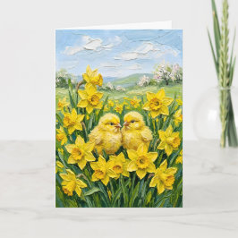 Inspiring Spring Baby Chicks Daffodils Easter Art Feestdagen Kaart