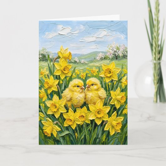 Inspiring Spring Baby Chicks Daffodils Easter Art Feestdagen Kaart (Voorkant)