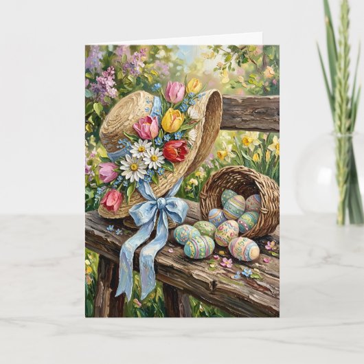 Inspiring Spring Floral Hat Easter Colourful Eggs Feestdagen Kaart (Voorkant)
