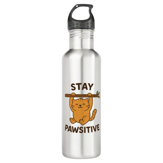  Inspiring "Stay pawsitive" Quote Print Waterfles (Voorkant)