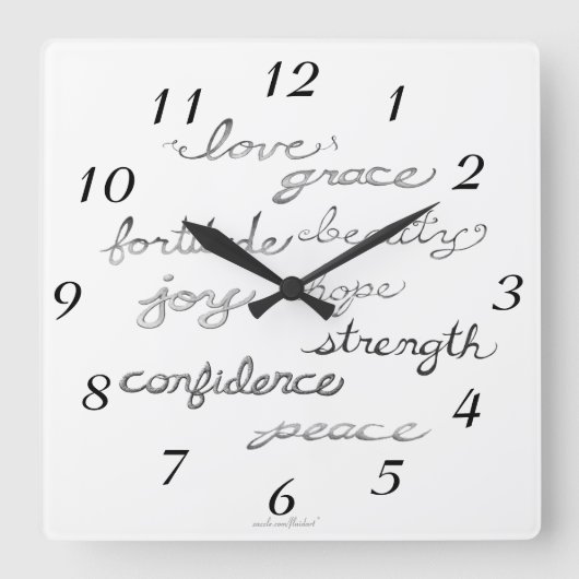Inspiring Words Wall Clock Vierkante Klok (Voorkant)