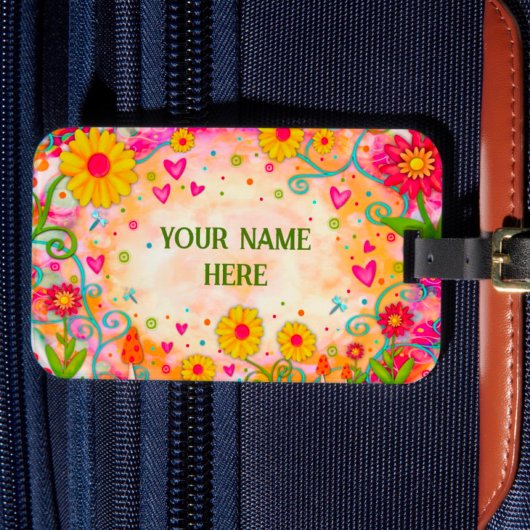 Inspirivity Fun Floral Gepersonaliseerd Bagagelabel