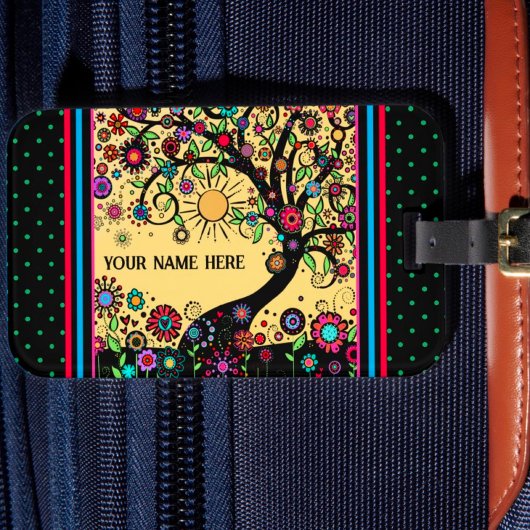 Inspirivity Fun Floral Tree Gepersonaliseerd Bagagelabel