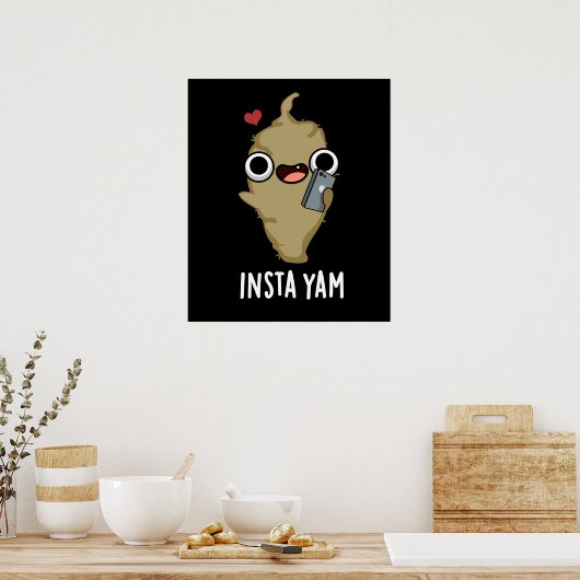 Insta-yam Funny Social Media Veggie Pun Dark BG Poster (Keuken)