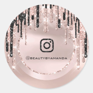 Instagra Logo Make-up Artiest Drips Roze Glitters Ronde Sticker