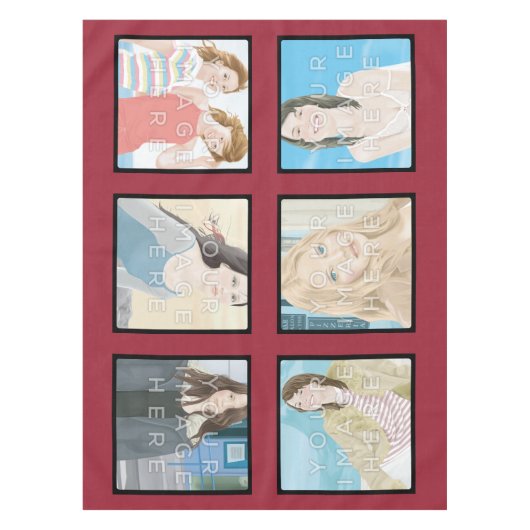 Instagram 6-Photo Red Custom Cotton Tablecloth Tafelkleed (Voorkant)