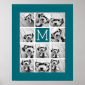 Instagram Collage met aangepast blauw monogram Poster (Voorkant)