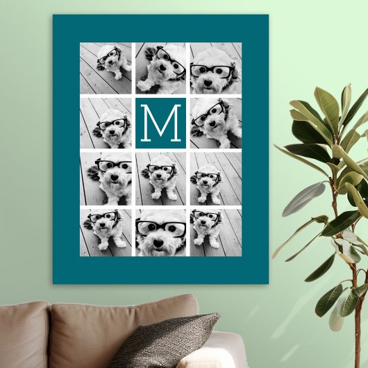 Instagram Collage met aangepast blauw monogram Poster