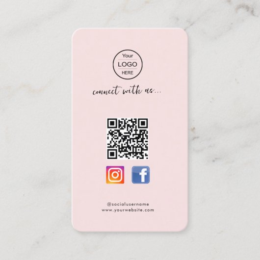 Instagram Facebook QR-code | Roze visitekaartje fo (Voorkant)