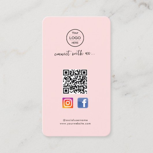 Instagram Facebook QR-code | Roze visitekaartje fo (Voorkant)