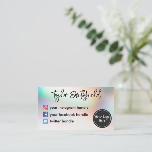 Instagram facebook twitter holo gradiënt visitekaartje (Staand voorkant)