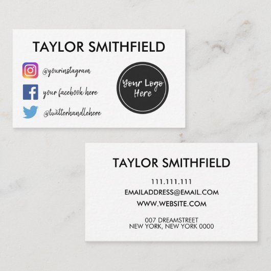 Instagram facebook twitter visitekaartje (Voorkant / Achterkant)