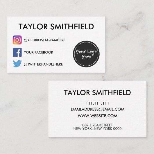 Instagram facebook twitter visitekaartje (Voorkant / Achterkant)