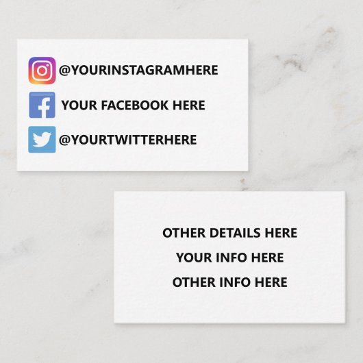 Instagram Facebook Twitter Visitekaartje (Voorkant / Achterkant)