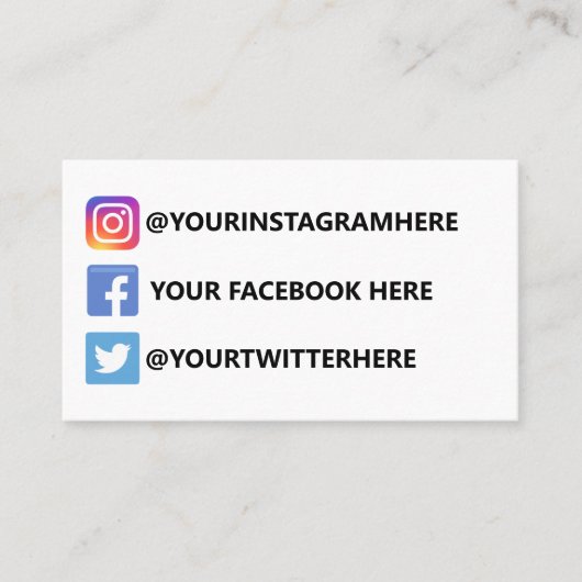 Instagram Facebook Twitter Visitekaartje (Voorkant)