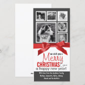 Instagram Familie Foto's Red Ribbon Kerstmis Feestdagenkaart (Voorkant / Achterkant)