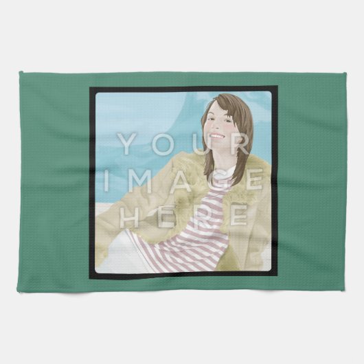 Instagram Foto Aangepaste groene keukenhanddoek (Horizontaal)