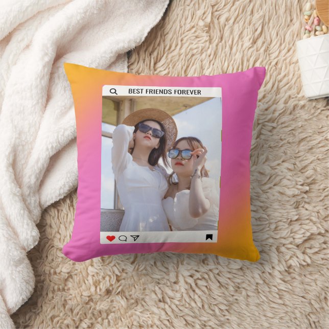 instagram foto beste vriendin roze kussen (Deken)