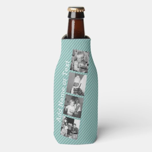 Instagram Foto Collage 4 afbeeldingen - blauwe str Flesjeskoeler (Fles Voorkant)