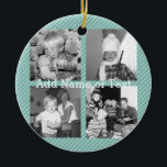 Instagram Foto Collage 4 afbeeldingen - blauwe str Keramisch Ornament<br><div class="desc">Licht Blauwe Pinstripes - Gebruik vier vierkante foto's om een uniek en persoonlijk cadeau te creëer. Of je kunt de hipster puppy houden en een trendy keepslag maken. Als u de afbeeldingen moet aanpassen,  klik op het aanpassingshulpmiddel om veranderingen aan te brengen.</div>